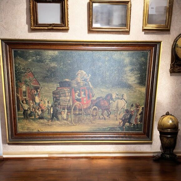 Vintage 1950s Perry’s The Pemigewasset Coach 1899 Painted Print 28" x 41" x 2" - Picture 6 of 9